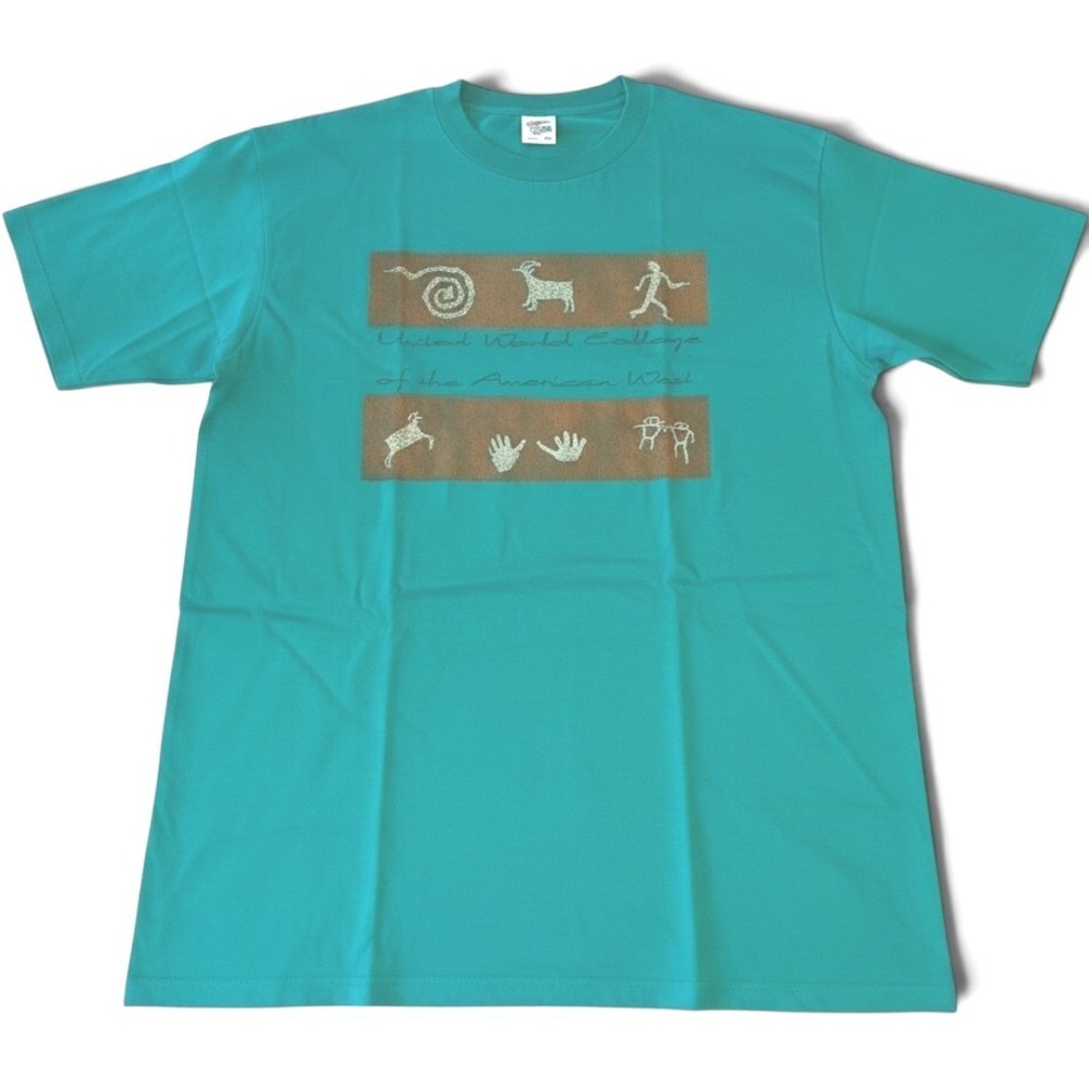 VTG 90s Jerzees United World College Shirt XL Teal Southwest Graphic Tee Mens